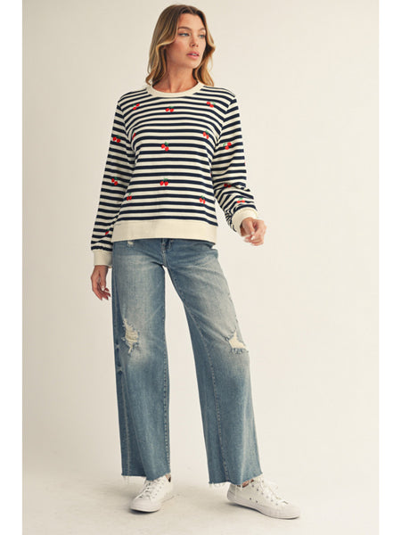 Navy Stripe Cherry Sweatshirt – Striped Box Boutique