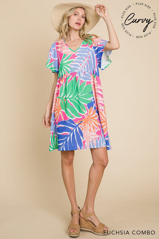 Tropical Print Crinkle Dress