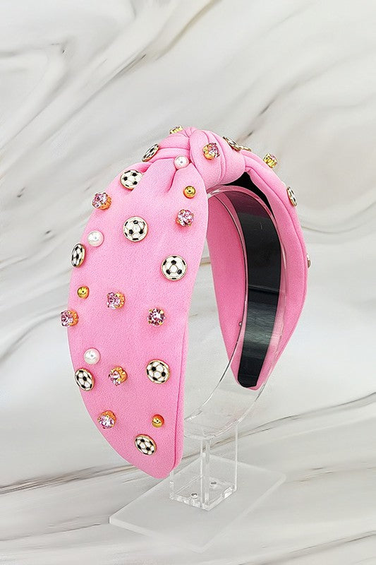 Soccer Embellished Knot Headband, 2 Colors