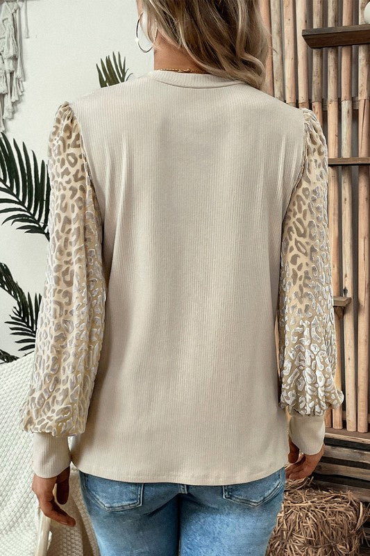 Leopard Velvet Burn Out Sleeve Sweater