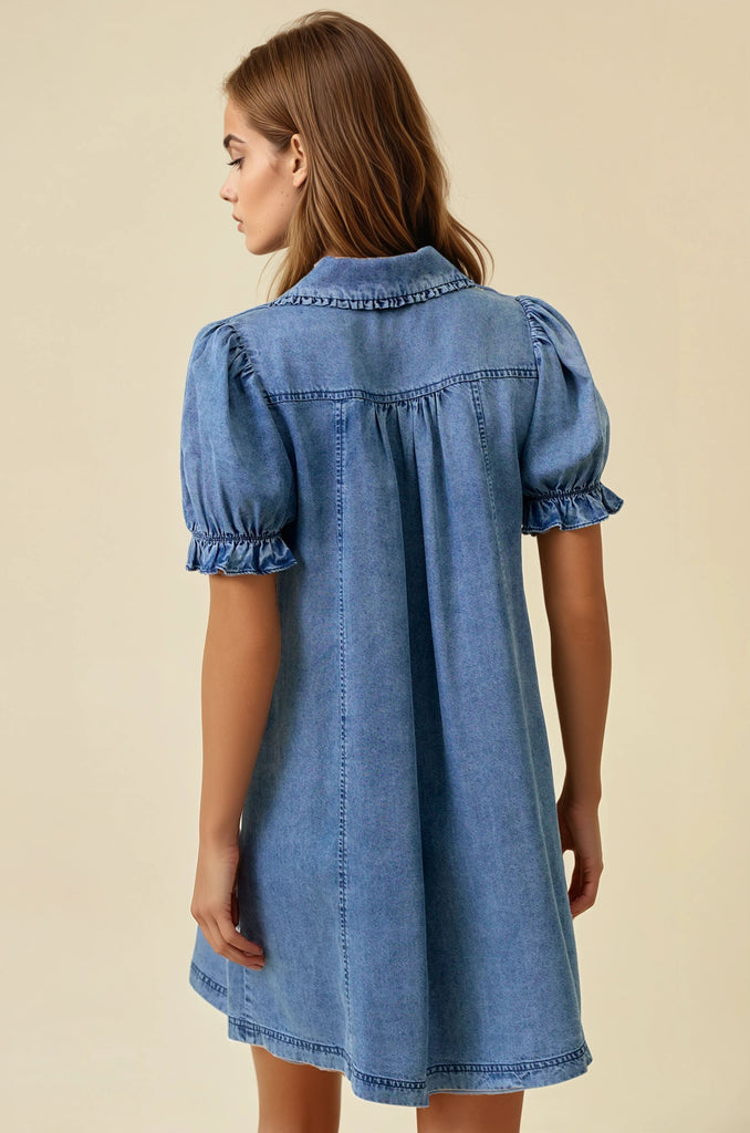 denim puff sleeve dress Denim Puff Sleeve Dress