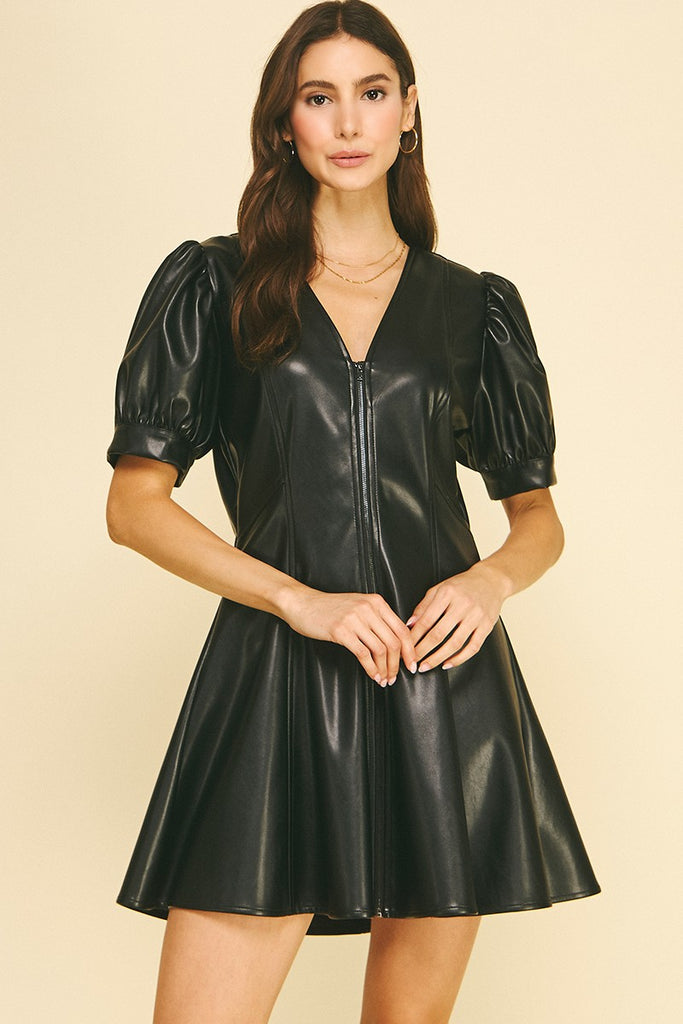 fit and flare faux leather dress Black dress