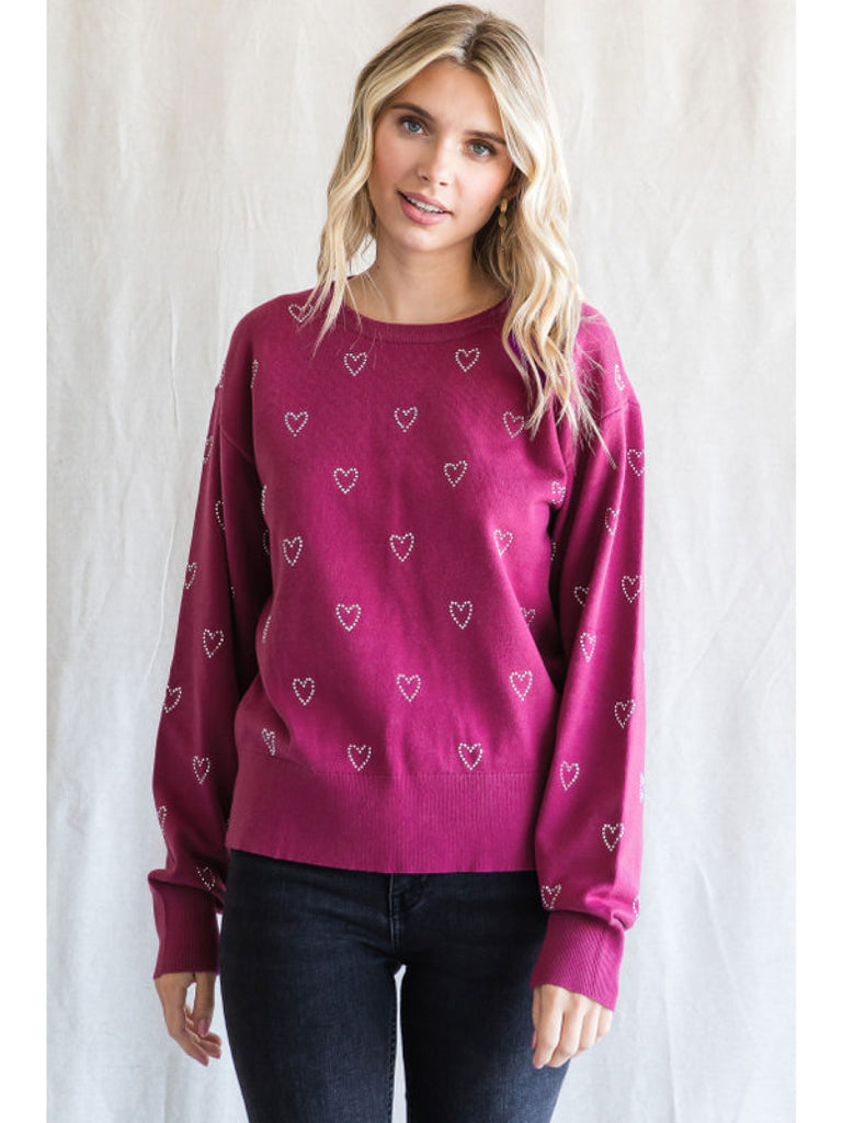 Magenta Heart Sweater