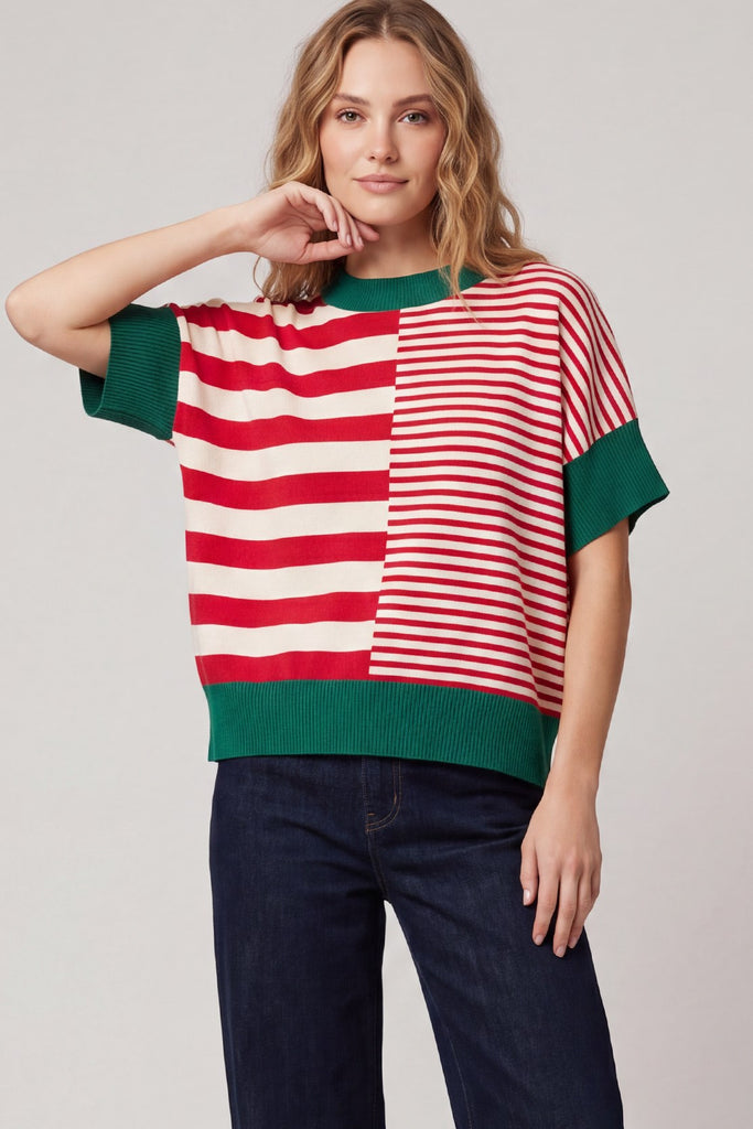 green and red striped sweater dress 35.6” hips MAIN COLOUR:LT CHAMPAGNE Zara Emerald Green Fringe season:PF26