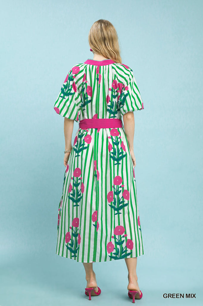 Green Stripe Floral Pop Dress – Striped Box Boutique