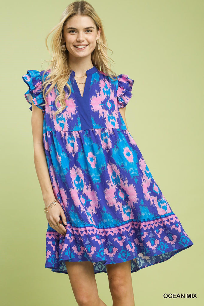 Ocean ikat Dress  Striped Box Boutique