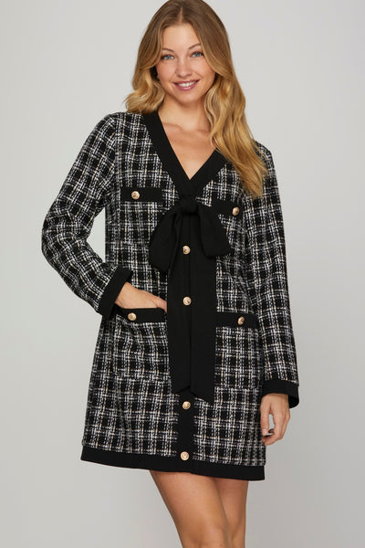 Black Tweed Bow Dress – Striped Box Boutique