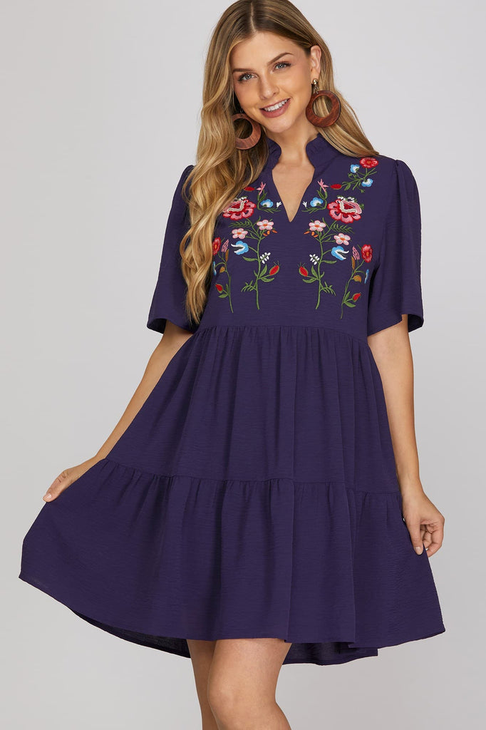 Navy Embroidered Tiered Dress Navy Embroidered Tiered Dress