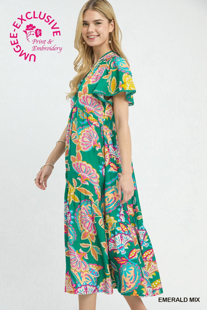 Emerald Boho Floral Dress