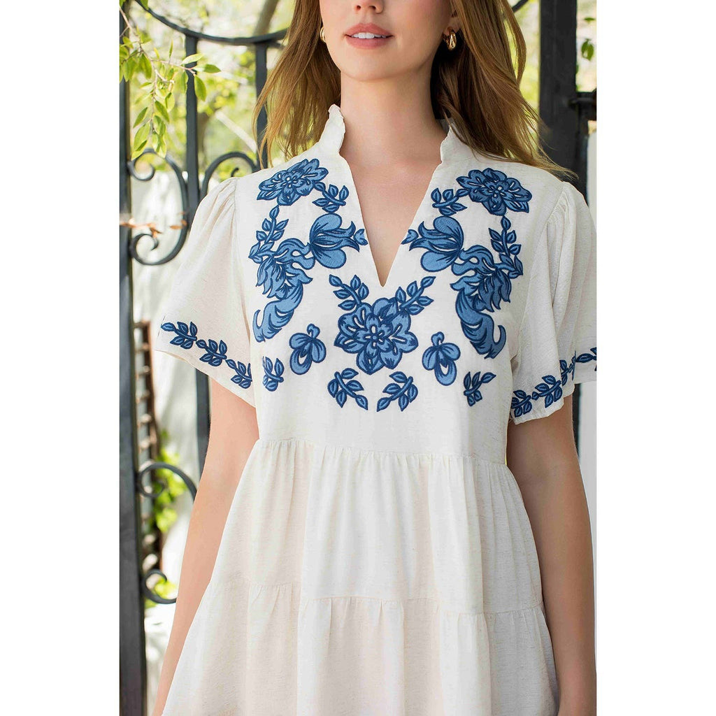 embroidered flutter sleeve dress Arnett Embroidered Flutter Sleeve Dress Tadashi Shoji Official Online Boutique