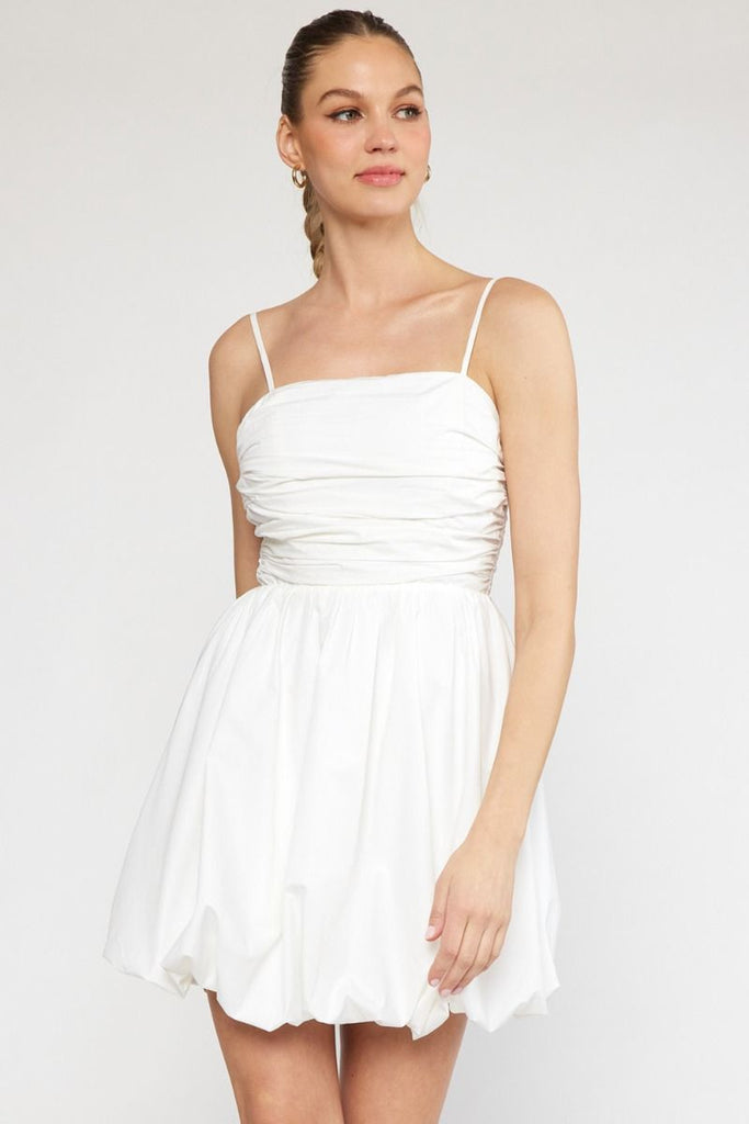 White Pleat Bubble Dress