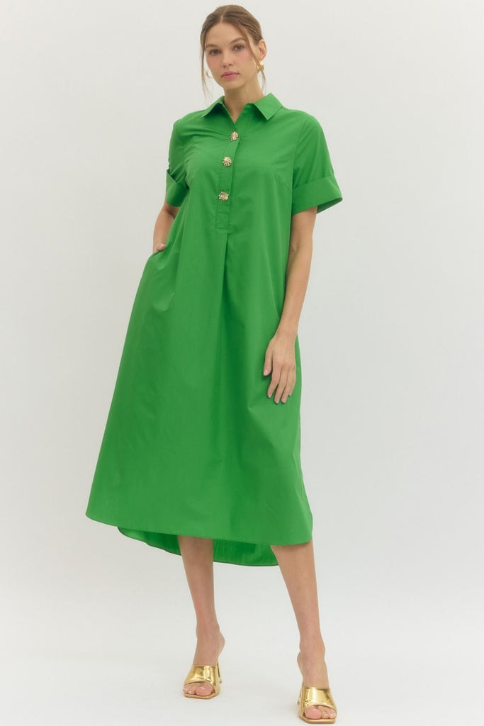 Pom Button Midi Dress  Striped Box Boutique