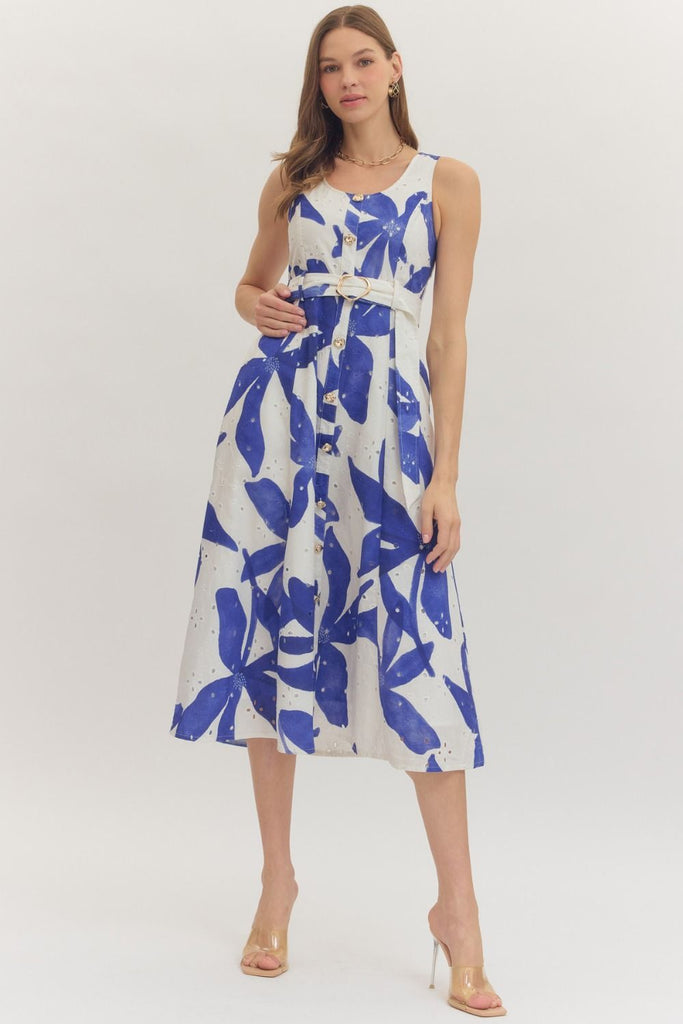 Blue Botanical Eyelet Dress  Striped Box Boutique