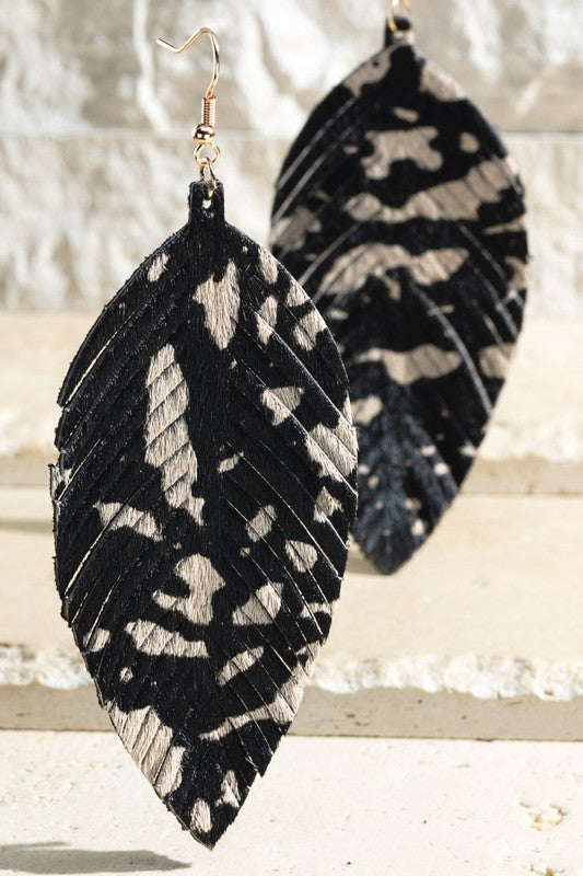 4" Leather Feather Statement Earrings, Many Colors