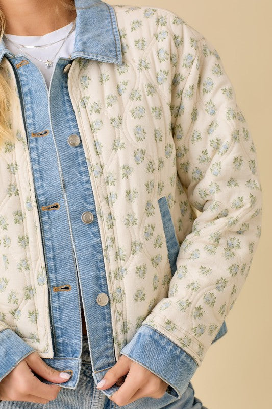 Blue Floral Quilted Jacket