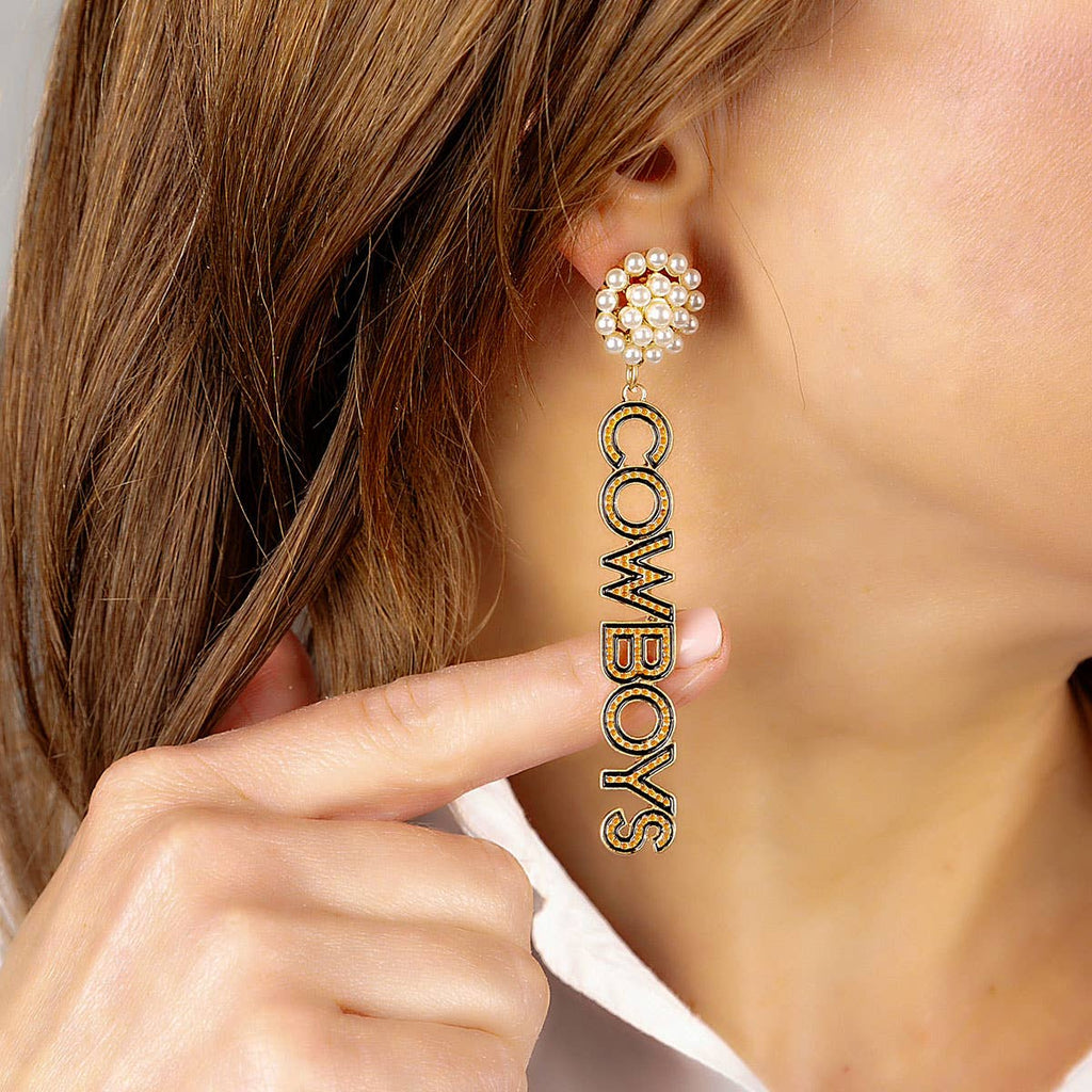 Oklahoma State Cowboys Pearl Dotted Enamel Drop Earrings