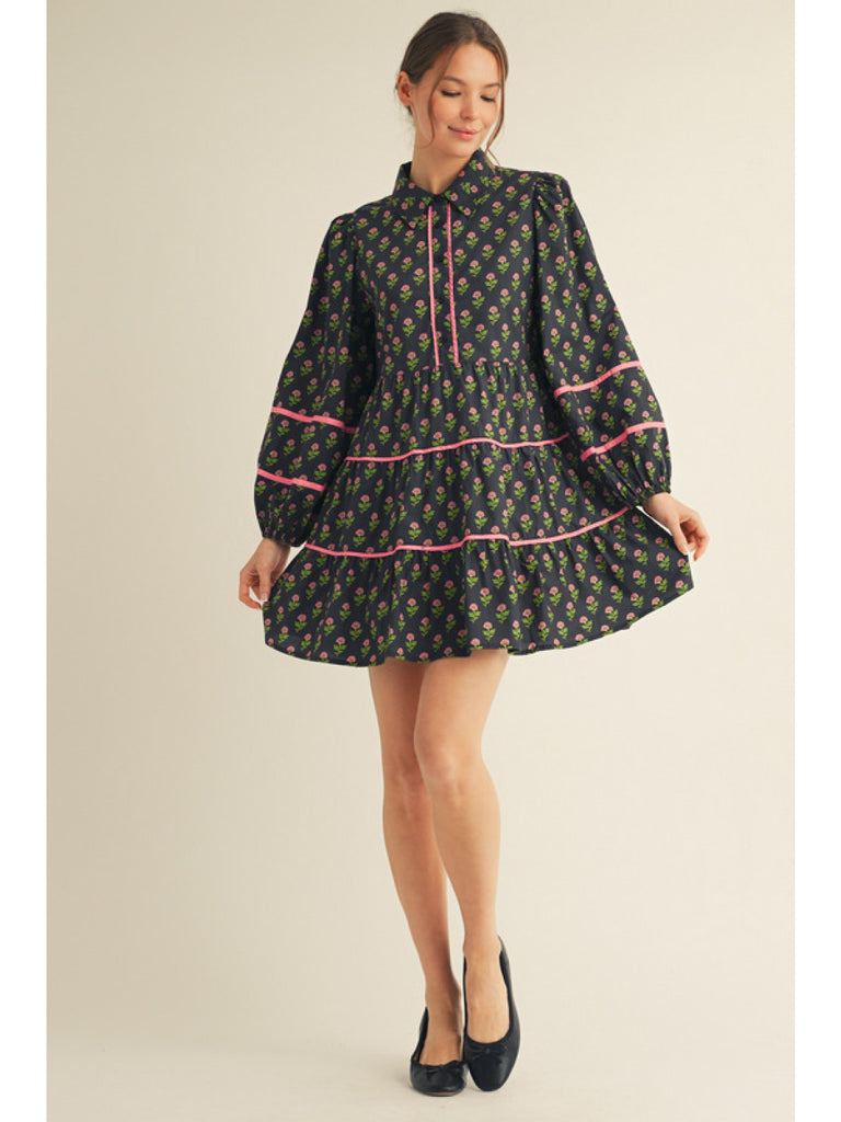 Black Dress with Flower Details