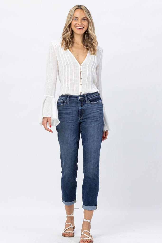 Judy Blue Cuffed Midrise Boyfriend Jeans