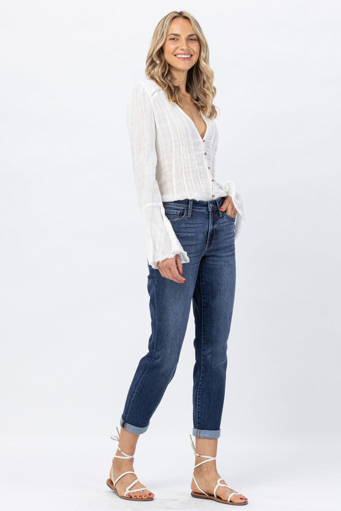 Judy Blue Cuffed Midrise Boyfriend Jeans