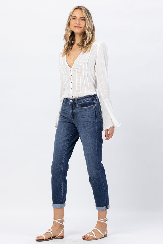 Judy Blue Cuffed Midrise Boyfriend Jeans