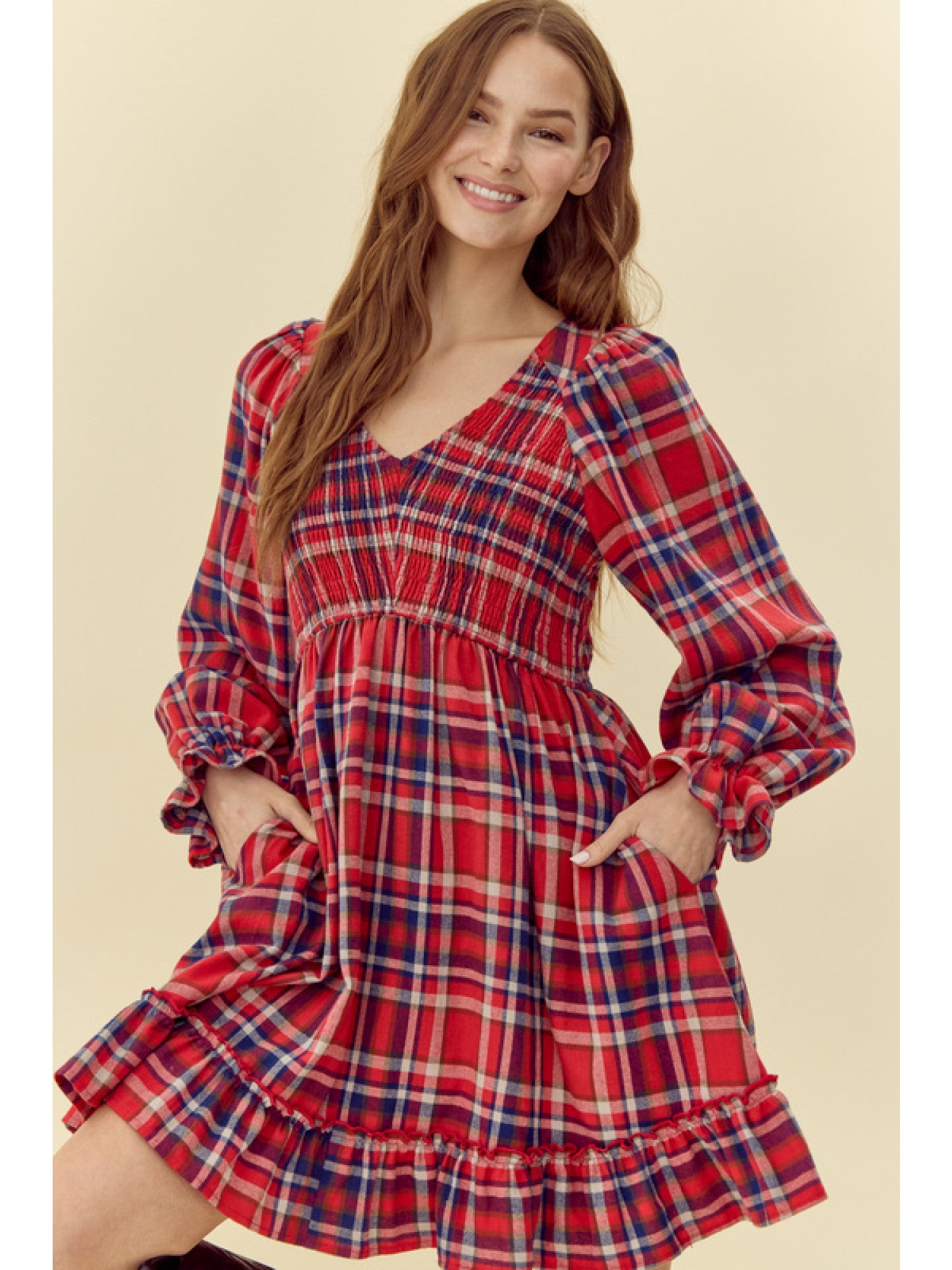 red white and blue plaid dress Red White Blue Gingham Patriotic Flag Smocked Dress Lillie & Lilah