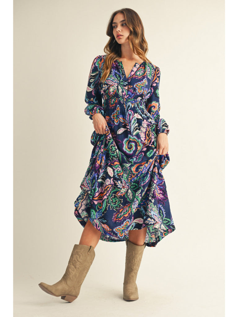 Navy Paisley Dress