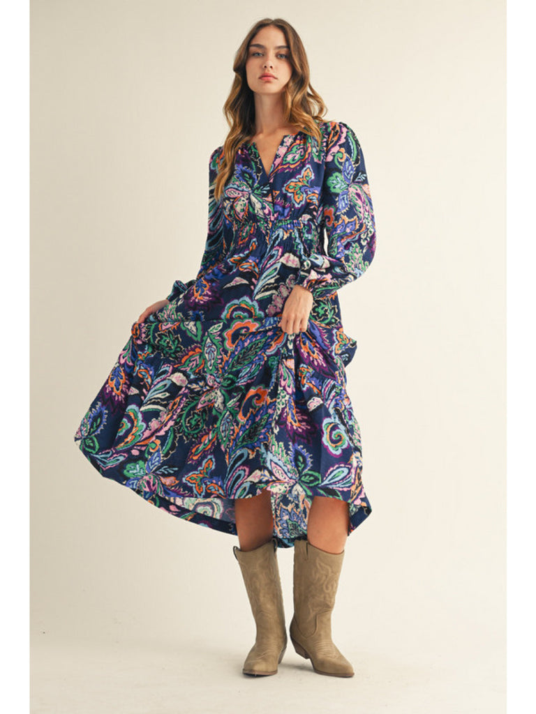 Navy Paisley Dress