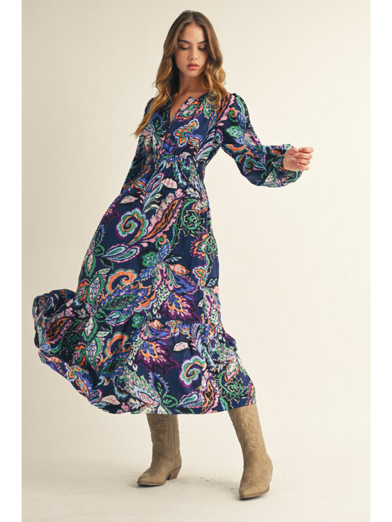 Navy Paisley Dress