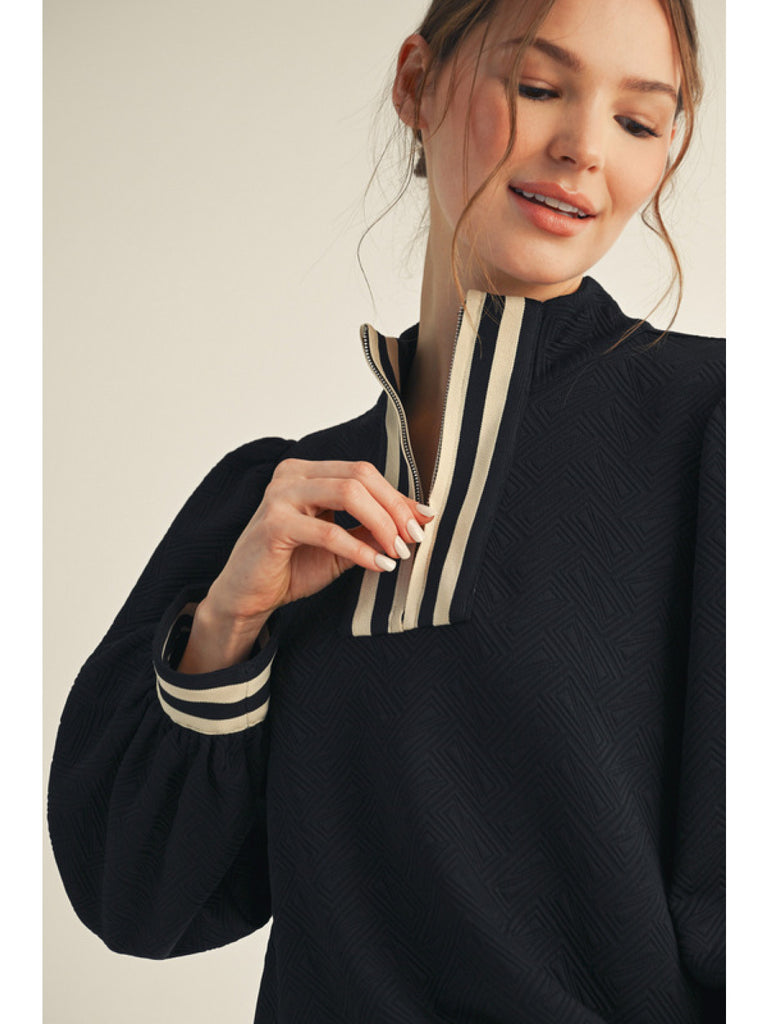 Preppy Black Contrast Collar Top
