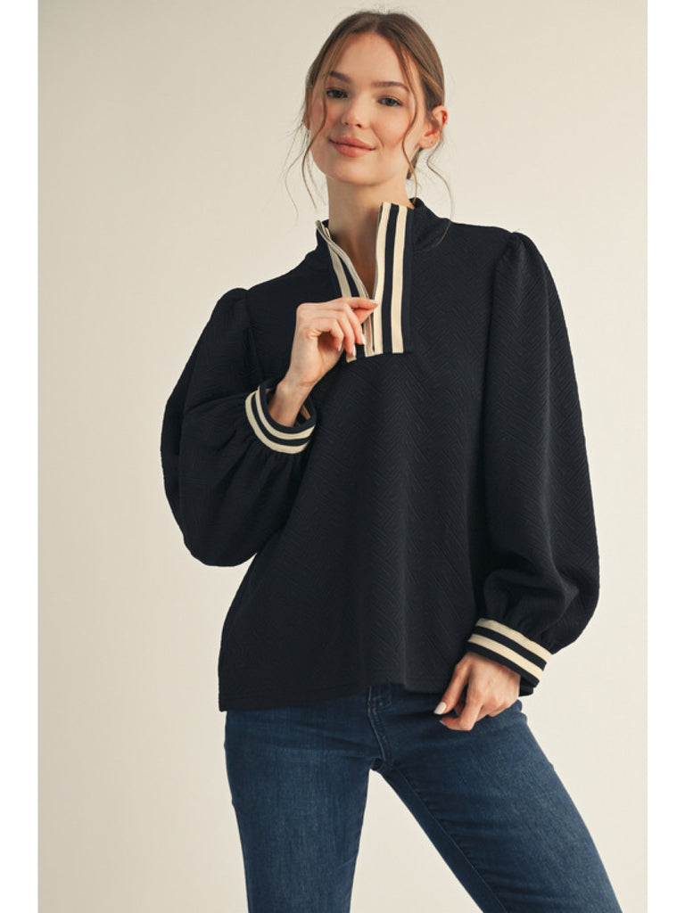 Preppy Black Contrast Collar Top