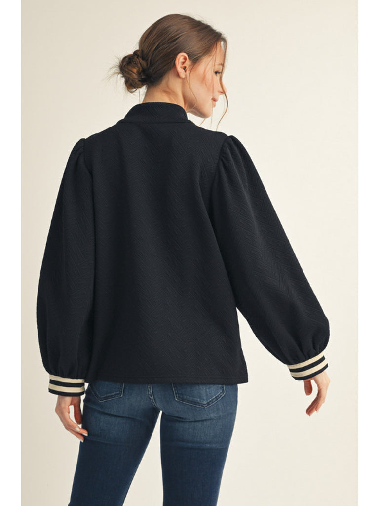 Preppy Black Contrast Collar Top