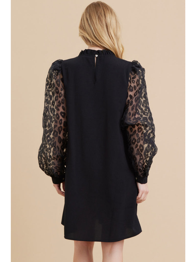 Black Leopard Sleeve Dress