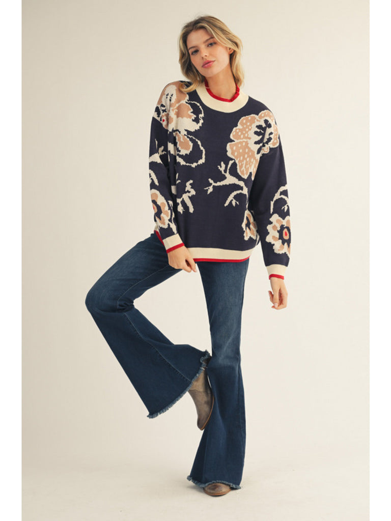 Navy Floral Sweater