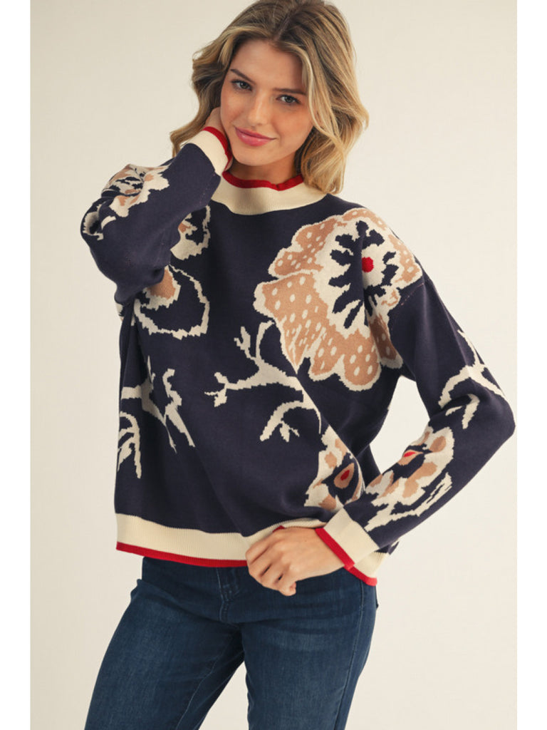 Navy Floral Sweater