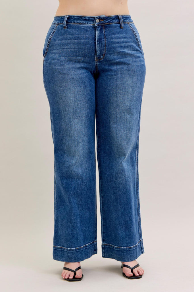 Judy Blue Mid Rise Trouser Wide Leg Dark