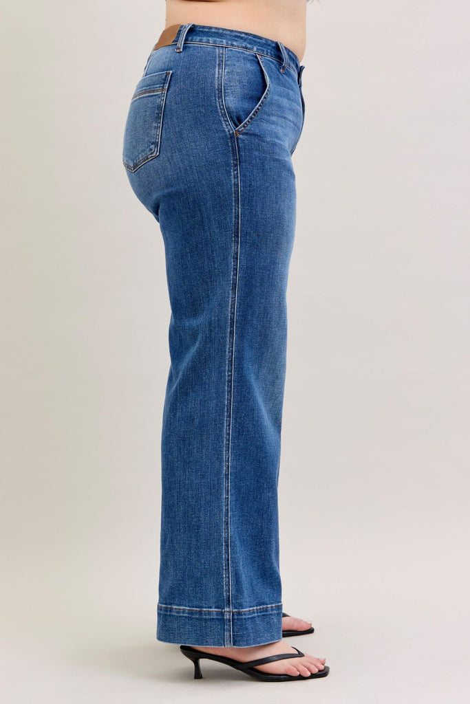 Judy Blue Mid Rise Trouser Wide Leg Dark