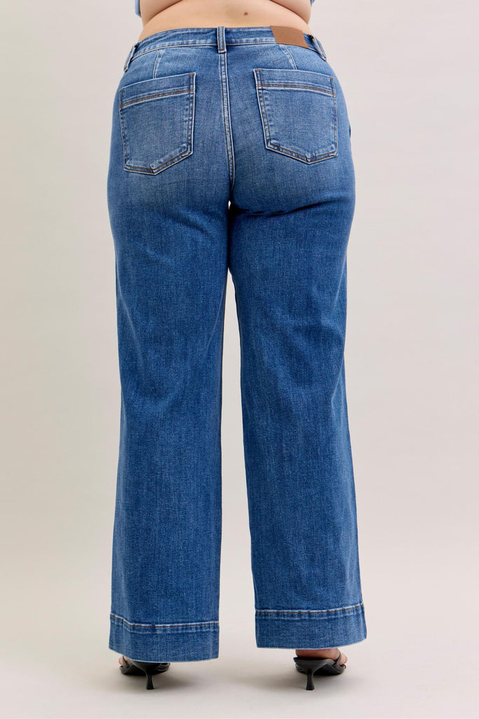 Judy Blue Mid Rise Trouser Wide Leg Dark