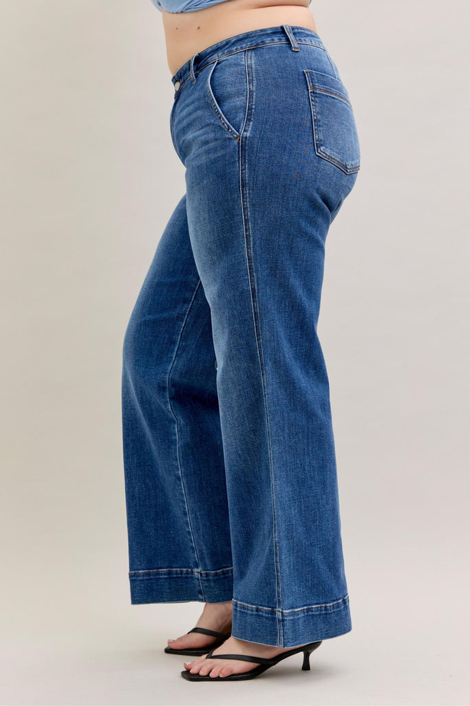 Judy Blue Mid Rise Trouser Wide Leg Dark