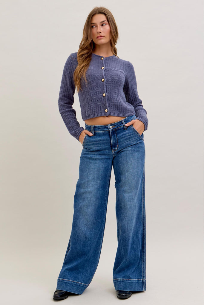 Judy Blue Mid Rise Trouser Wide Leg Dark
