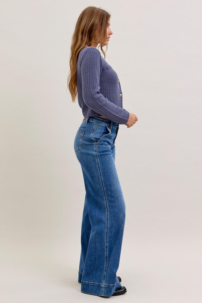 Judy Blue Mid Rise Trouser Wide Leg Dark