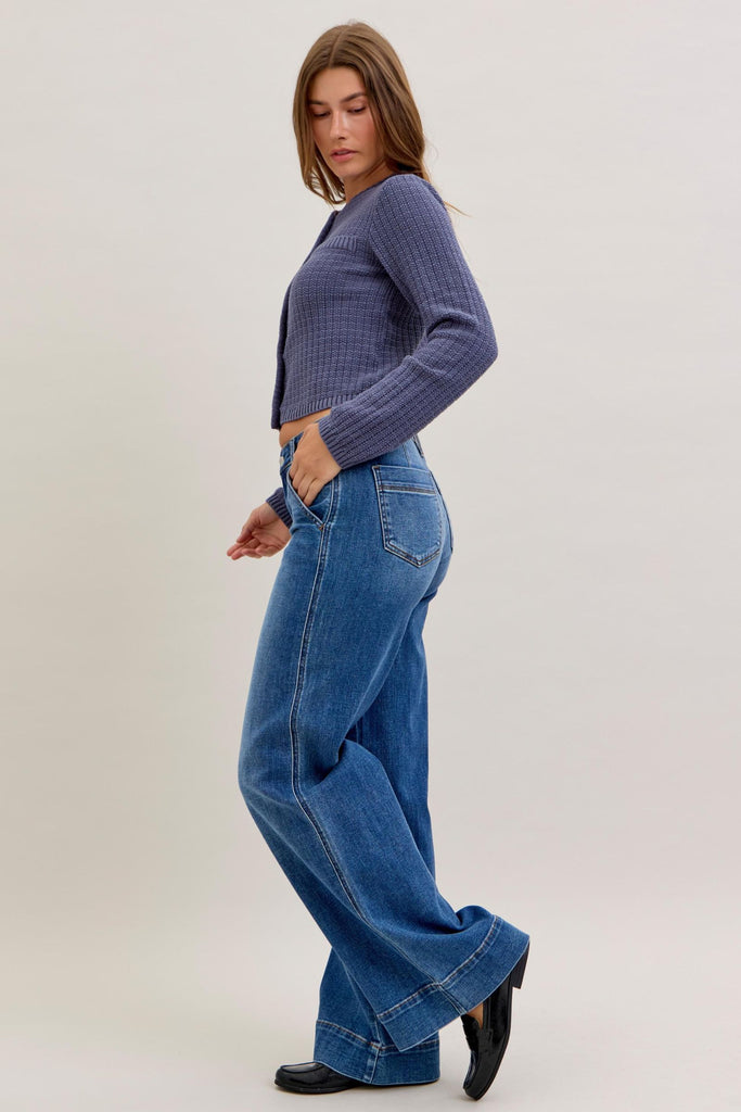 Judy Blue Mid Rise Trouser Wide Leg Dark