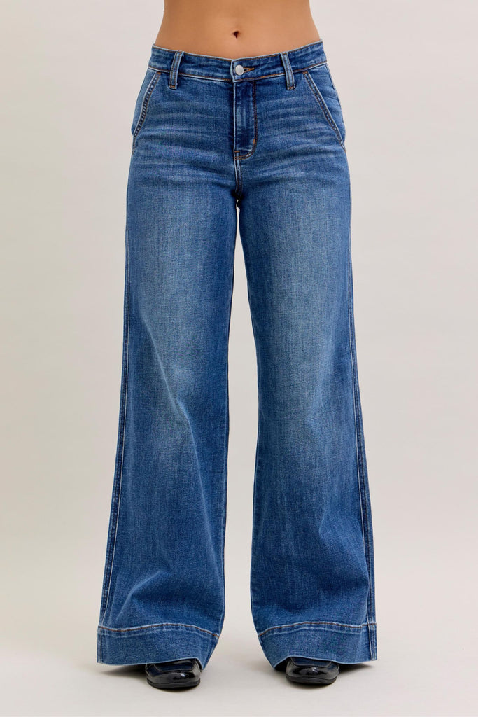 Judy Blue Mid Rise Trouser Wide Leg Dark