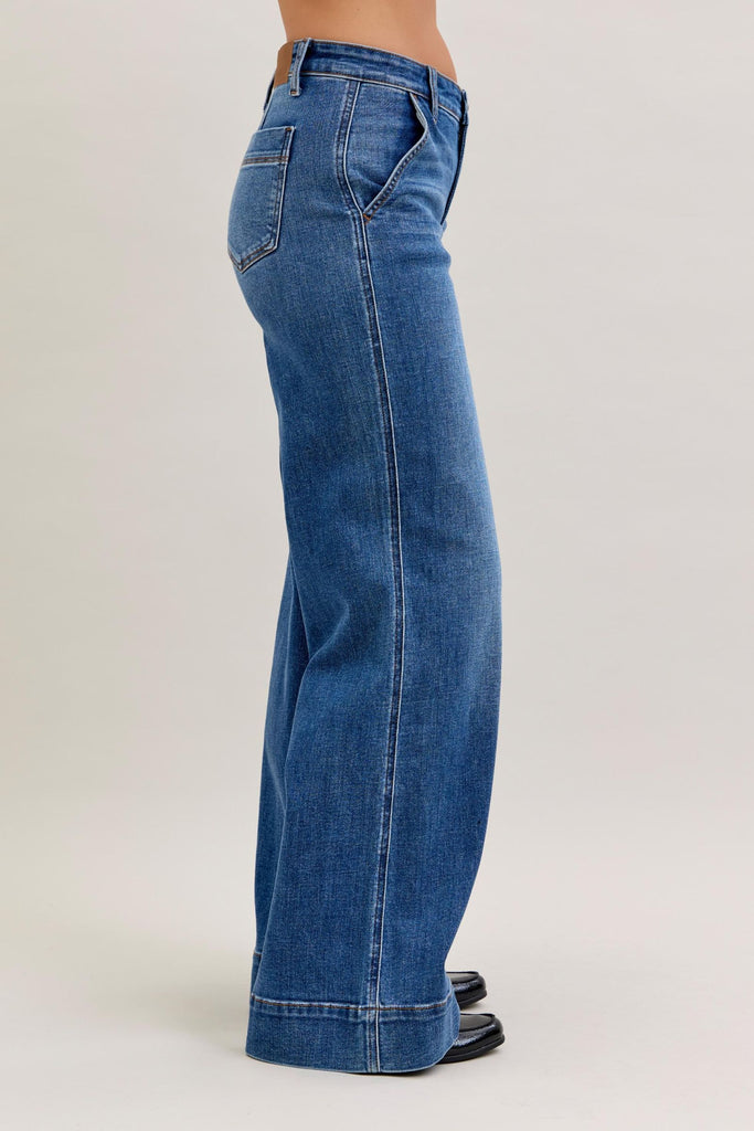 Judy Blue Mid Rise Trouser Wide Leg Dark
