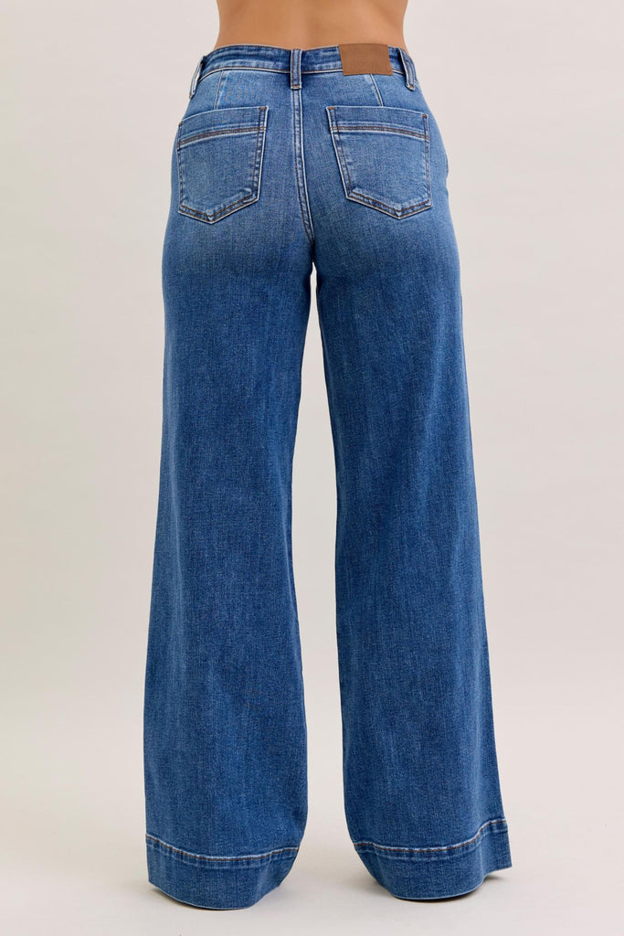 Judy Blue Mid Rise Trouser Wide Leg Dark