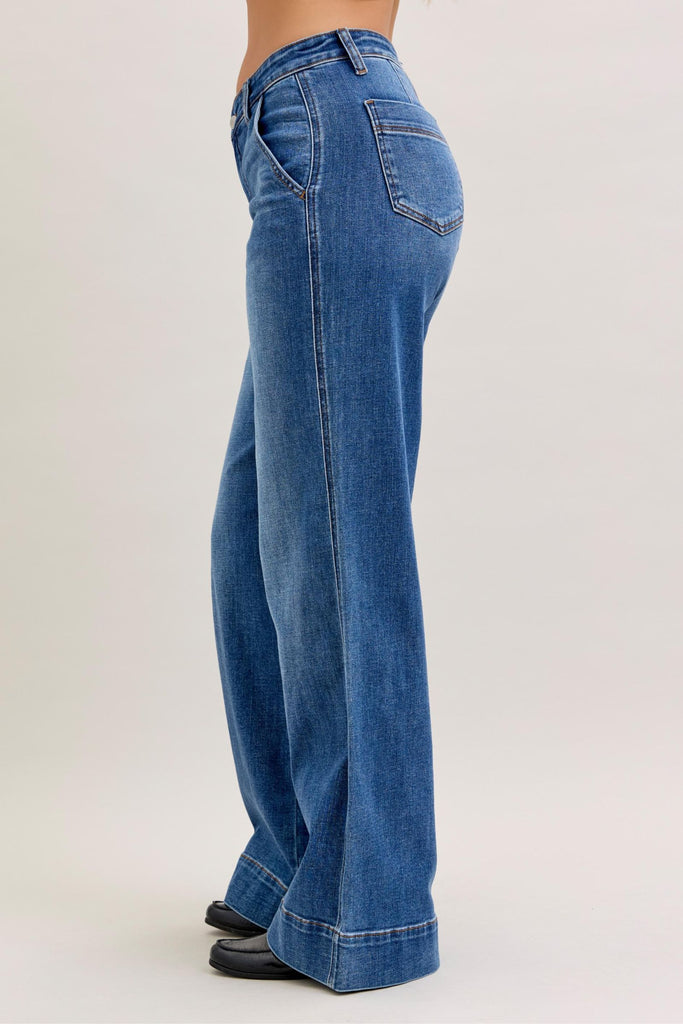 Judy Blue Mid Rise Trouser Wide Leg Dark
