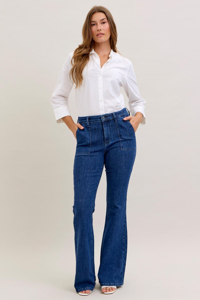 Judy Blue High Rise Flare Patch Pockets