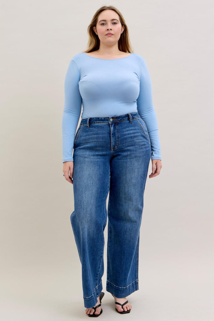 Judy Blue Mid Rise Trouser Wide Leg Dark