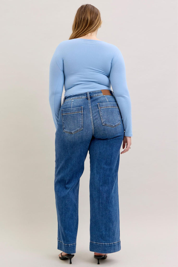 Judy Blue Mid Rise Trouser Wide Leg Dark