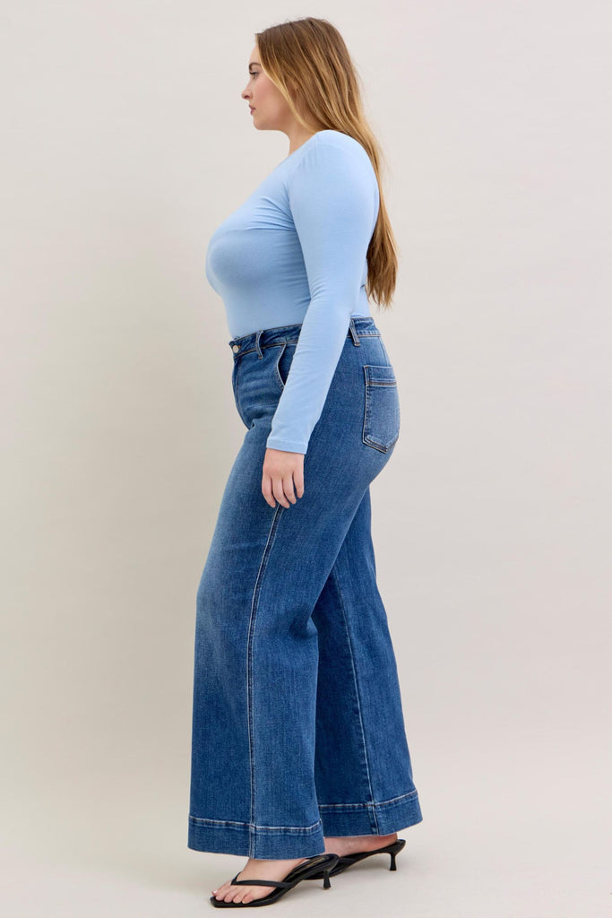Judy Blue Mid Rise Trouser Wide Leg Dark