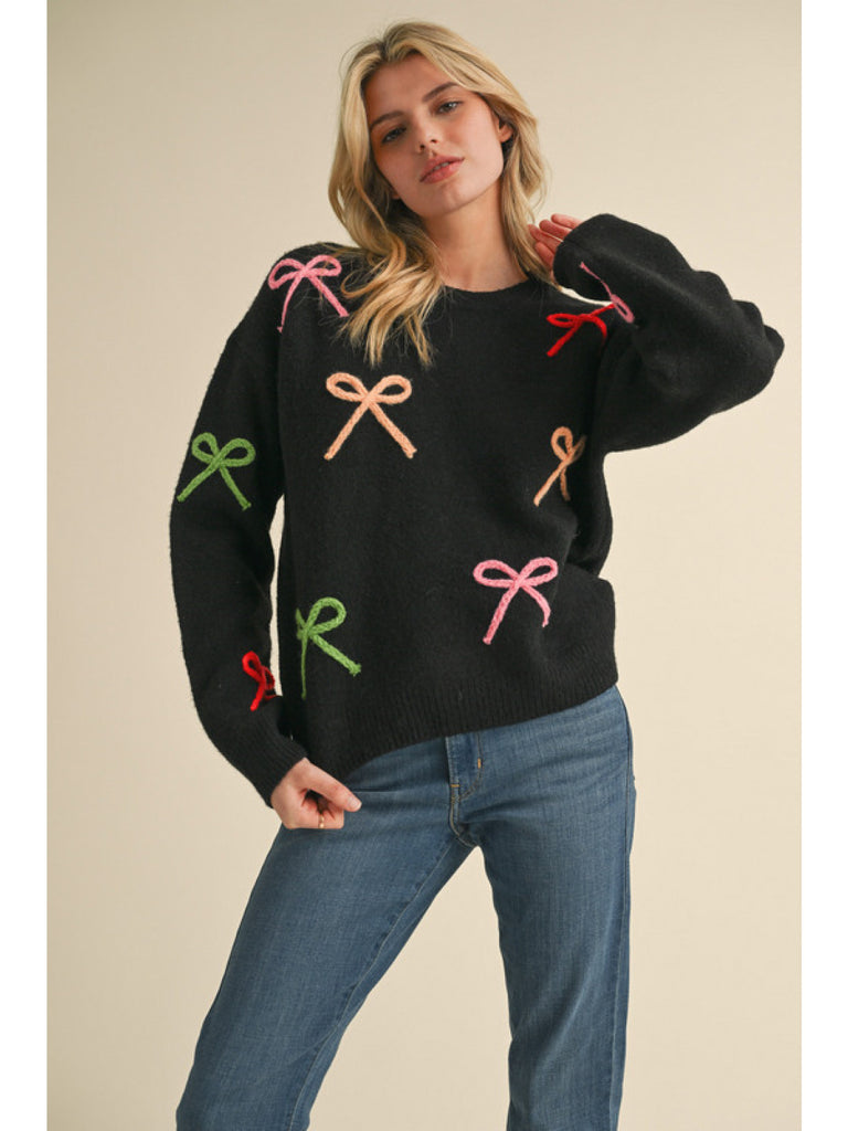 Color Bows Embroidered Sweater